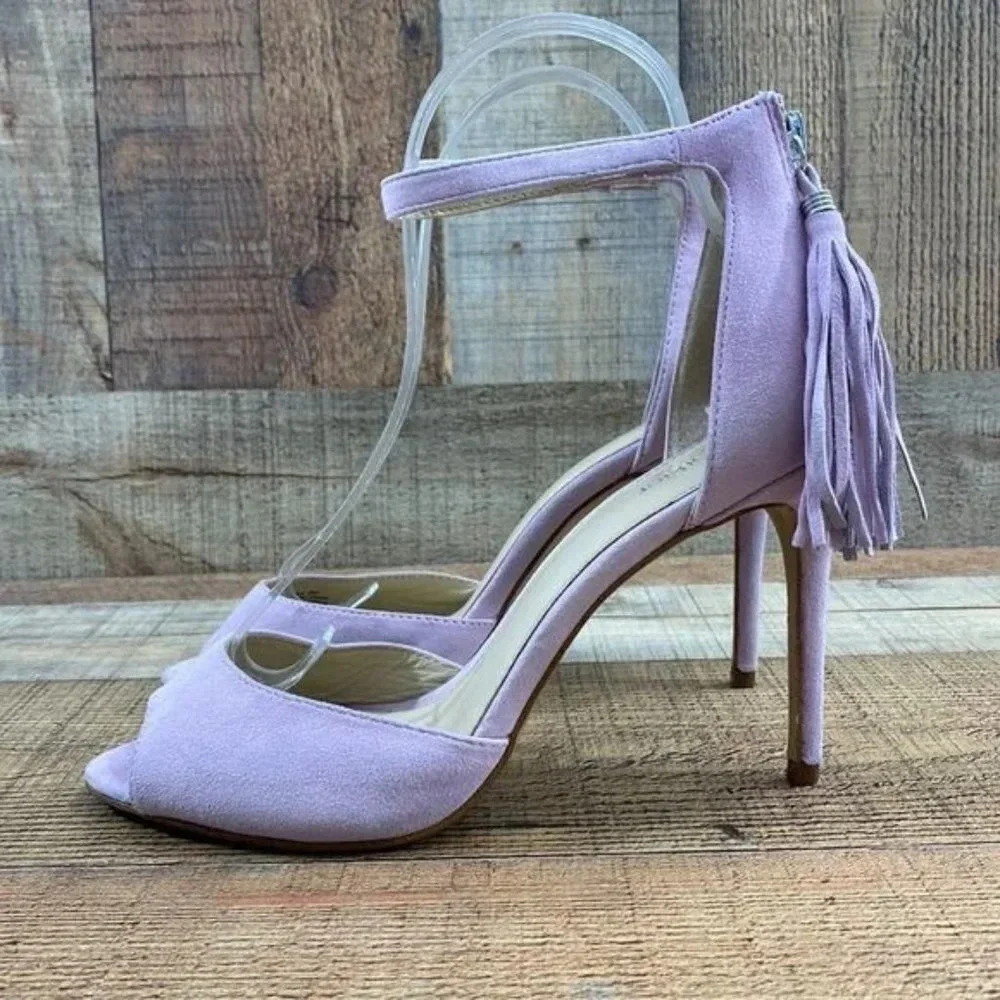 Botkier‎ New York Purple Suede Leather Tassel Slingback Heel Womens 8 Peep Toe